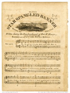 This is the first published version of the “Star-Spangled Banner” that identified the author but incorrectly refers to Francis Scott Key as “B. Key, Esqr.”  Note at the beginning of the song it states “With Spirit.”